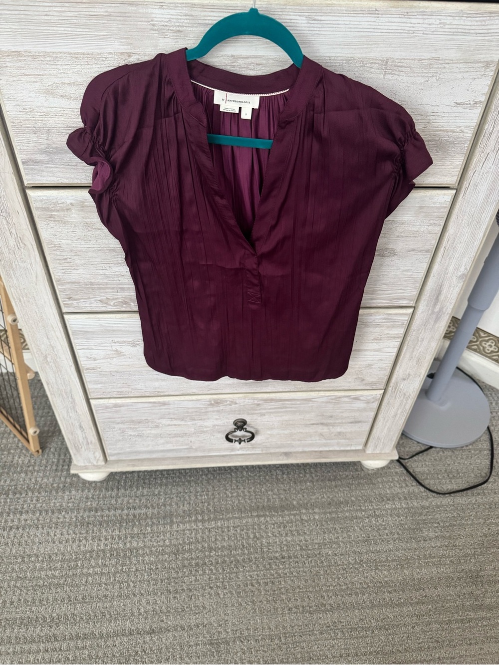 Anthropologie Deep Plum Pintuck Split-Neck Blouse